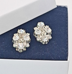 Vintage Austria Rhinestone Cluster Clip On Earrings Bridal Old Hollywood 24mm