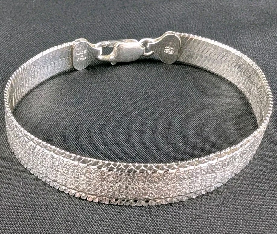 Milor Italy 925 Sterling Silver Wide Textured Herringbone Bracelet 7.5” 13.55g