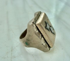 HEAVY 1940’s Vintage “K” MONOGRAM Initial Nickel-Plated Brass BIKER RING Size 9