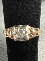 Antique Art Deco Engagement Ring Natural Diamond .25c 18k White & Rose Gold 5.5