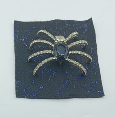 Vintage Clear Rhinestones & Black Glass Spider Brooch Pin 3.5 Inches Halloween