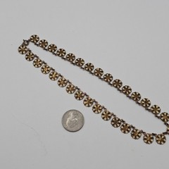 Vtg Floral Brass 15″ Choker Necklace Mid Century Linked Hand Painted Czech Style