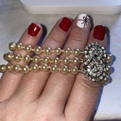 Tri-Strand Bracelet; Champagne Pearl Rhinestone Infinity Clasp Marked Vtg Faux