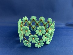 VTG 1950s-60s Gold tone EXPANDABLE Turquoise Daisy FLOWER LINK CUFF BRACELET
