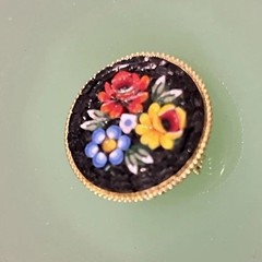 Mosaic Brooch Floral Vintage Black Red Yellow Blue White Green