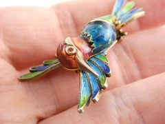 Italian Alioto Adriana Gilt 800 Silver Enameled Hummingbird Pin Brooch 5g 45mm