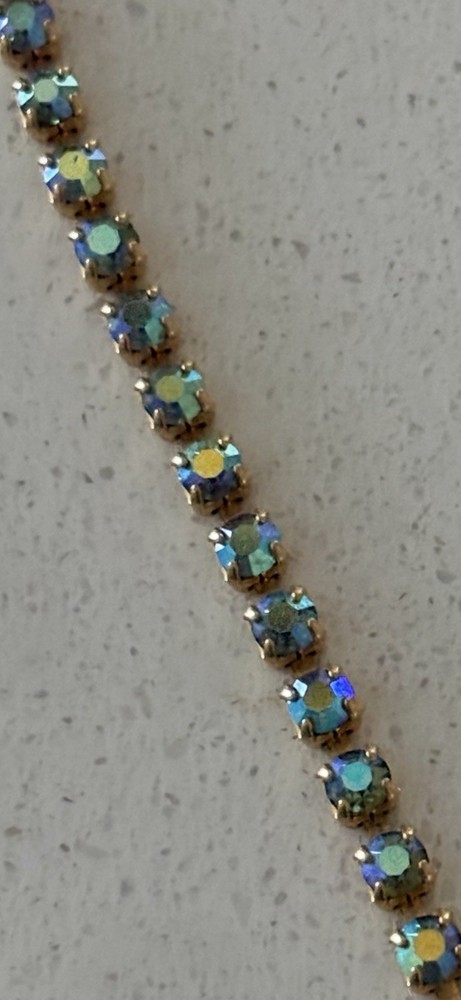 Vintage Weiss 1950s Tennis Bracelet Colorful Aurora Borealis Stones 7”Gold Tone