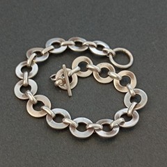 Vintage Sterling Silver Circle Link Bracelet Modernist Minimalist Toggle Round