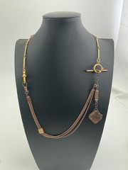 Antique Gold Filled/Plated Pocket Watch Chain Necklace With Locket & T-Bar