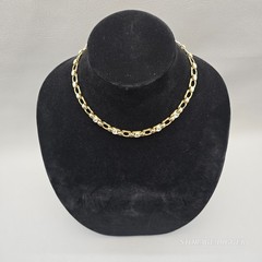 VTG Gold Tone Metal with 5 Rhinestones Link Necklace 17″ Long, Fold-Over Clasp