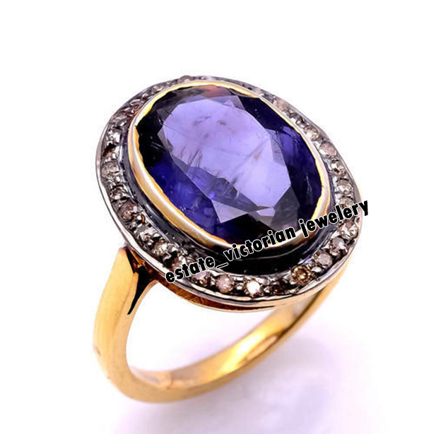 Victorian 0.68Ctw Rose Cut Diamond Sapphire Studded Silver Gorgeous Ring Jewelry
