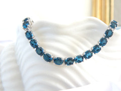 Vintage Sterling Silver 925 Natural Heated London Blue Topaz Tennis Bracelet
