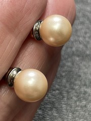 Vintage 8mm Champagne Faux Pearl Stud Earrings
