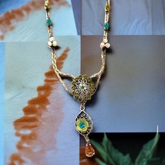 Ornate Victorian Inspired Necklace Floral Filigree Crystal Stones Vintage Fairy