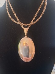 Sterling silver large locket double sided photo pendant necklace, Vintage 37″