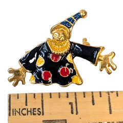 Vintage Enamel Clown Brooch Pin 1970s–1990s Multi-Color Polka Dot Gold-Tone