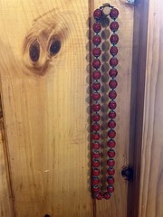 Carved Cinnabar Bead and Enameled Blue Metal Cap Vintage Beaded Necklace – 26”