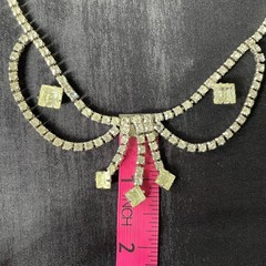 Vintage Silver Tone Rhinestone Bib Fringe Drop Necklace Mid Century festoon