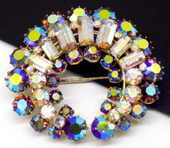 Juliana Delizza & Elster? Gold Tone Aurora Borealis AB Rhinestone Brooch Pin
