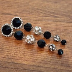 Vintage Signed Les Bernard Rhinestone & Faceted Black Dangle Ball Earrings 4″