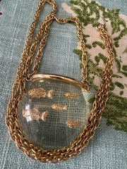 Castlecliff Lucite Fish Bowl Necklace Harrice Simmons Gold Jelly Belly