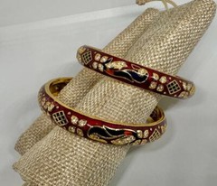 Vikki Carr Pair of Red Enamel Bangle Bracelets Certificate Of Authenticity