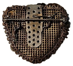 Unsigned Beauty Vtg Art Nouveau Brass Heart Brooch Faux Pearl Leaves Honeycomb