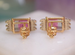 Vintage 14K Gold 5.50 ct Watermelon Tourmaline Diamond Earrings