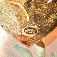 Vintage LANVIN Paris Enamel Pendant 1970s Large Gold Tone Abstract Signed