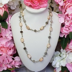 Pink & Smoky Gray Agate Stone Beaded Fashion Necklace