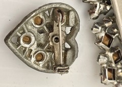Vintage Pat Pend Rhinestone Brooch & Heart Pin Lot Smoky Gray Clear Crystal