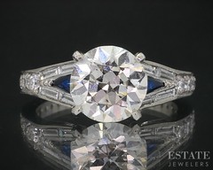 Antique 19k White Gold OEC 1.37ct Diamond & Blue Sapphire Engagement Ring i18999