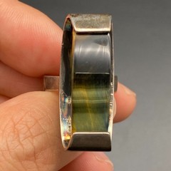 Vintage Modernist Tiger Eye Sterling Silver Dimensional Ring Size 5.25