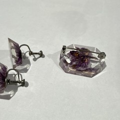 Vintage Lucite Flower Jewelry Set Earrings & Brooch Pin Purple Clear Women