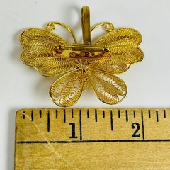 Filigree Butterfly Brooch Pin Pendant Gold Tone 1.75″ W x 1.5″ H Faux Pearl