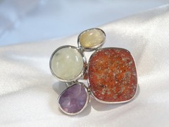 Huge Sterling Silver 925 Natural Gemstone Statement Vintage Ring Size 6