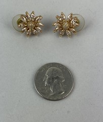 Vintage Floral Stud Marquise Cut Crystal Daisy Pierced Earrings, Gold-Tone