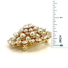 Vtg Judy Lee Domed Gold Tone Clear Frost Rhinestone Faux Pearl Round Pin Brooch