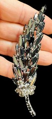 Vtg D&E Juliana Hematite & Black Diamond Navette Rhinestone Book Piece Brooch