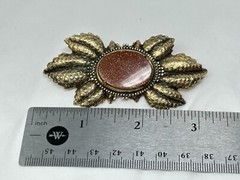Vintage Goldtone Oval Goldstone Large 3 1/8″ Leaf Pin Brooch