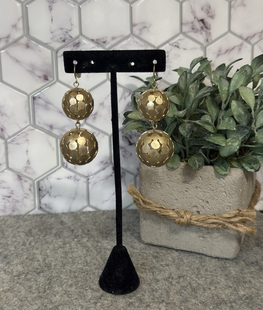 VTG Double Orb Brushed gold-tone drop earrings Chunky