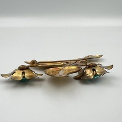 Large Vintage Gold Tone Flower Bouquet Brooch Pin Aqua Blue Lucite 1940s 1950s