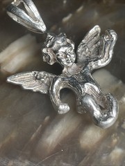 Vintage Winged Angel Pendant Charm In Solid Sterling Silver