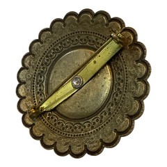 Czech 1950s Brass Brooch Faux Turquoise Cabochon Vintage Filigree Costume Jewel