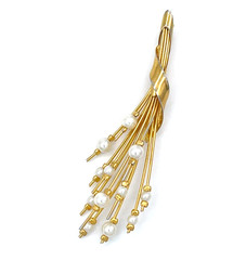 Flowers Brooch Pin Vintage Gold Tone Faux Pearls 3.5 in