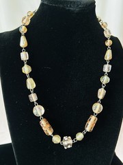 Vintage Wire Wrapped Peach Champagne Art Glass Bead Chain Necklace 20″ 50g