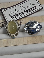 Vintage Stephen Dweck Sterling Silver Carved Prehnite Clip-On Earrings NOS Rare