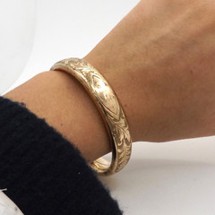 Victorian 12k Gold Filled Leaves Floral Bangle Bracelet 7in Tension Clasp