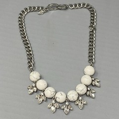 Designer Stone Necklace White Howlite Silver Tone Rhinestone Fringe Adornable.U