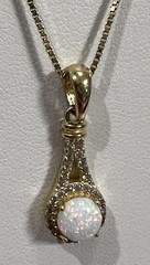 AGI Vtg Opal Necklace Pave CZ 925 Vermeil Sterling Gold 18” Box Chain Ex Cond
